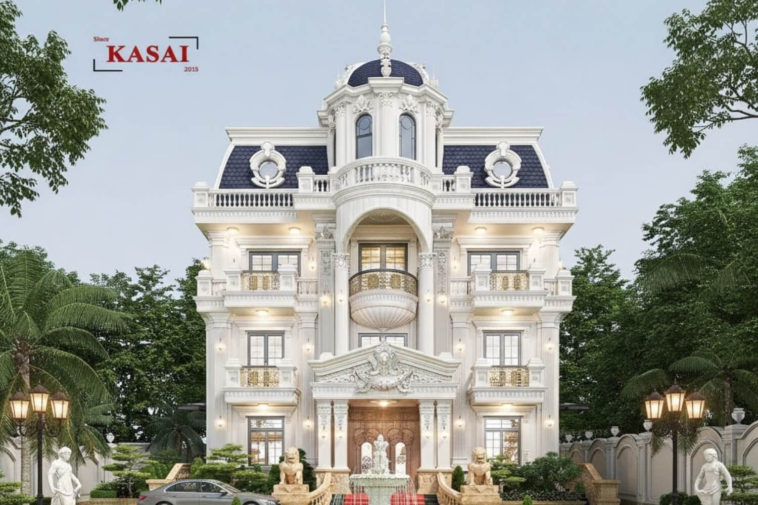 Mẫu nhà tân cổ điển mặt tiền 9m 4 tầng siêu đẳng cấp, chuẩn quyền quý