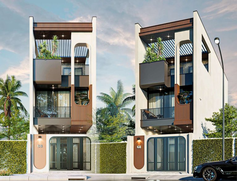 Thiết kế nhà ống 3 tầng có giếng trời diện tích 5x20m