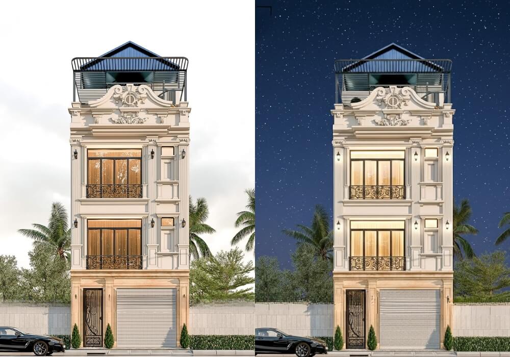 Ấn tượng với nhà tân cổ điển 6x12m 4 tầng đẹp từng chi tiết