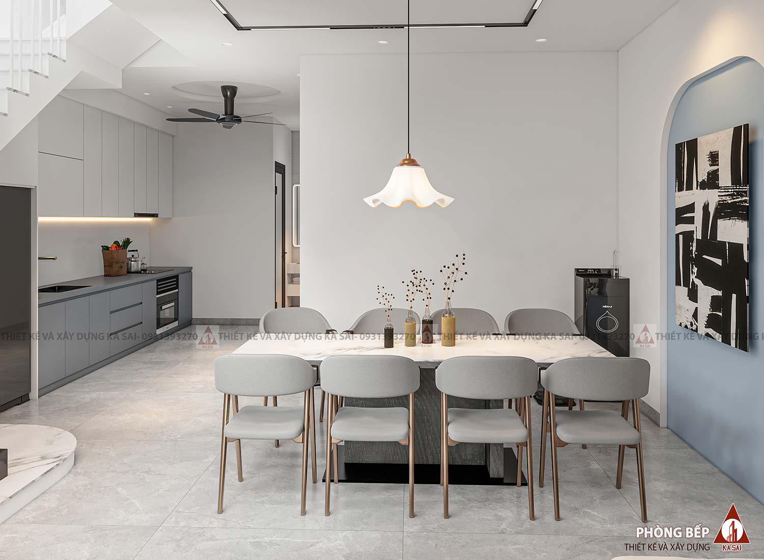 Phòng bếp mặt bằng nhà 6x16m đẹp