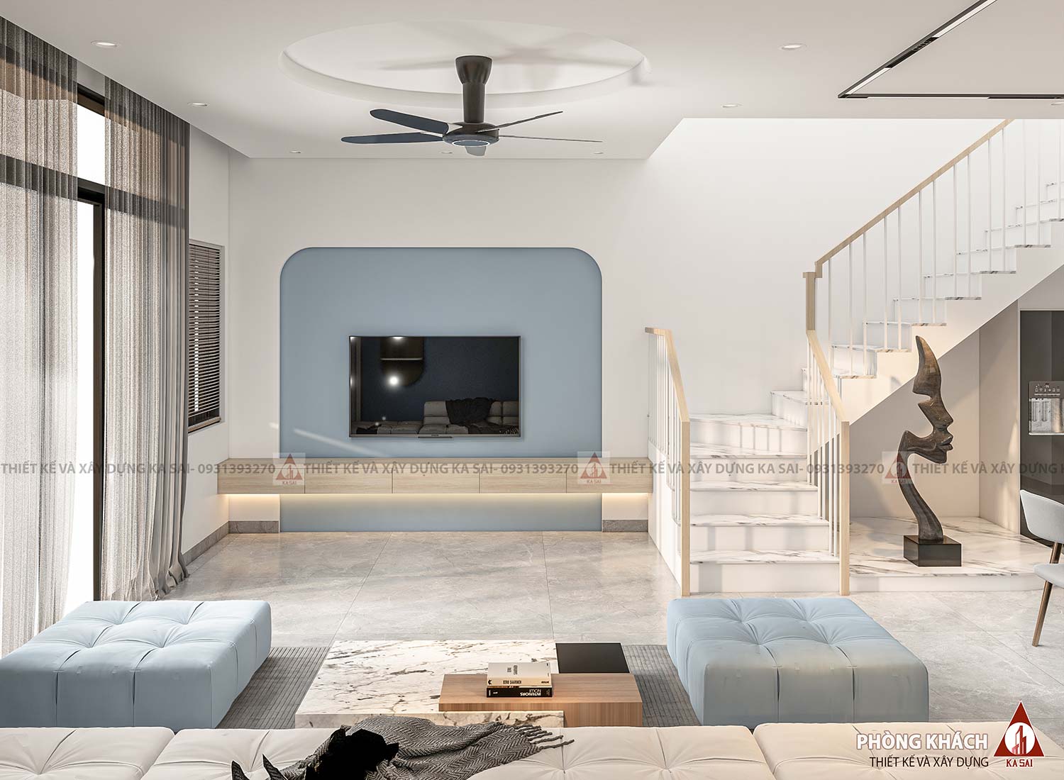 Phòng khách mặt bằng nhà 6x16m đẹp