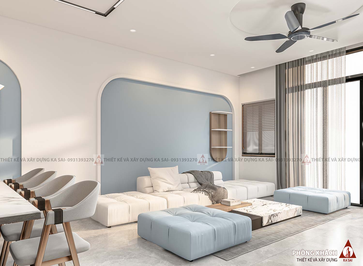 Phòng khách mặt bằng nhà 6x16m đẹp