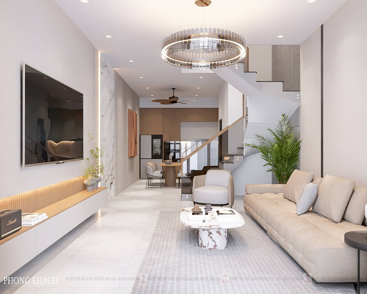 Phòng khách nhà 5x17 3 phòng ngủ