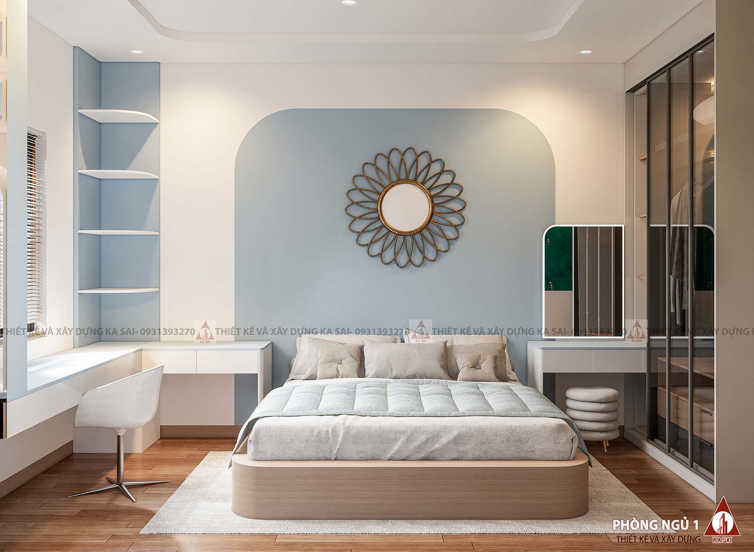 Phòng ngủ 1 mặt bằng nhà 6x16m đẹp