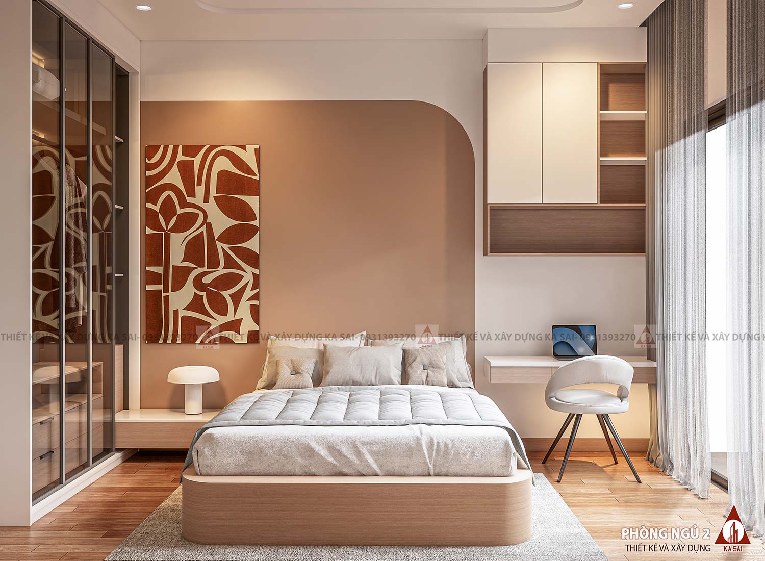 Phòng ngủ 2 mặt bằng nhà 6x16m đẹp