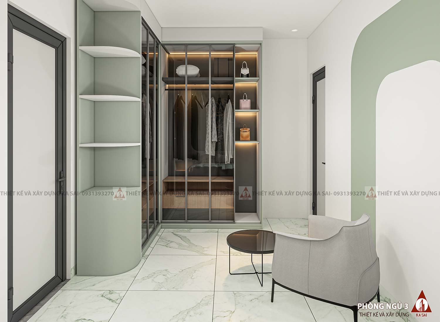 Phòng ngủ 3 mặt bằng nhà 6x16m đẹp