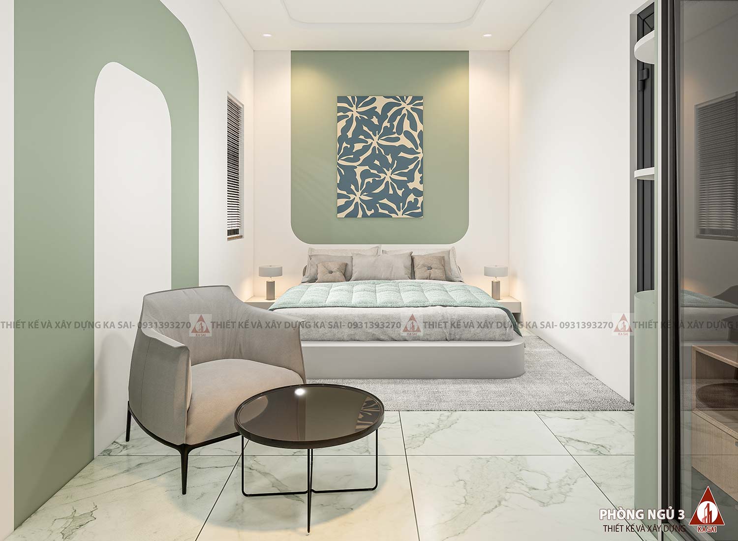 Phòng ngủ 3 mặt bằng nhà 6x16m đẹp