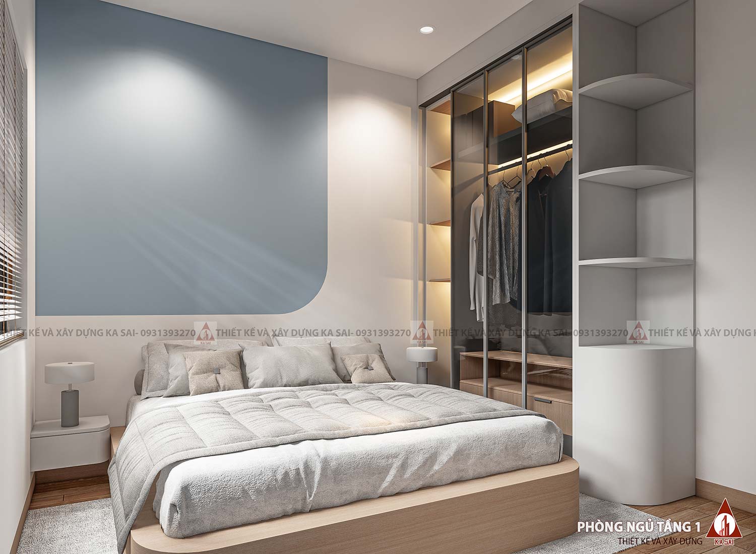 Phòng ngủ 1 mặt bằng nhà 6x16m đẹp