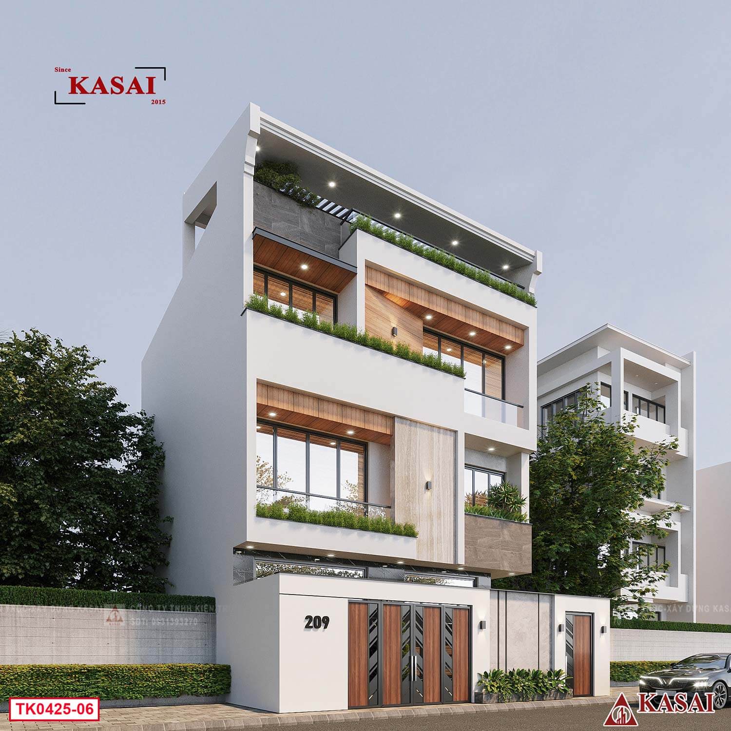 Biệt thự 4 tầng tối giản