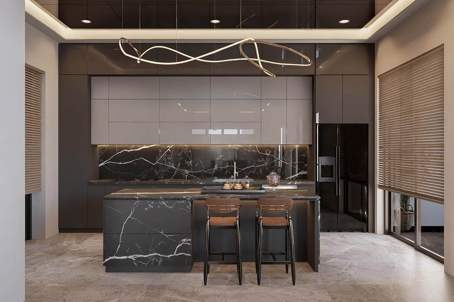 Phòng bếp biệt thự mái Nhật 3 tầng đẹp