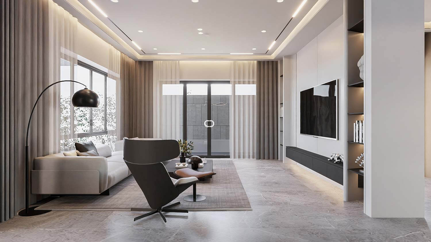 Phòng khách biệt thự mái Nhật 3 tầng đẹp