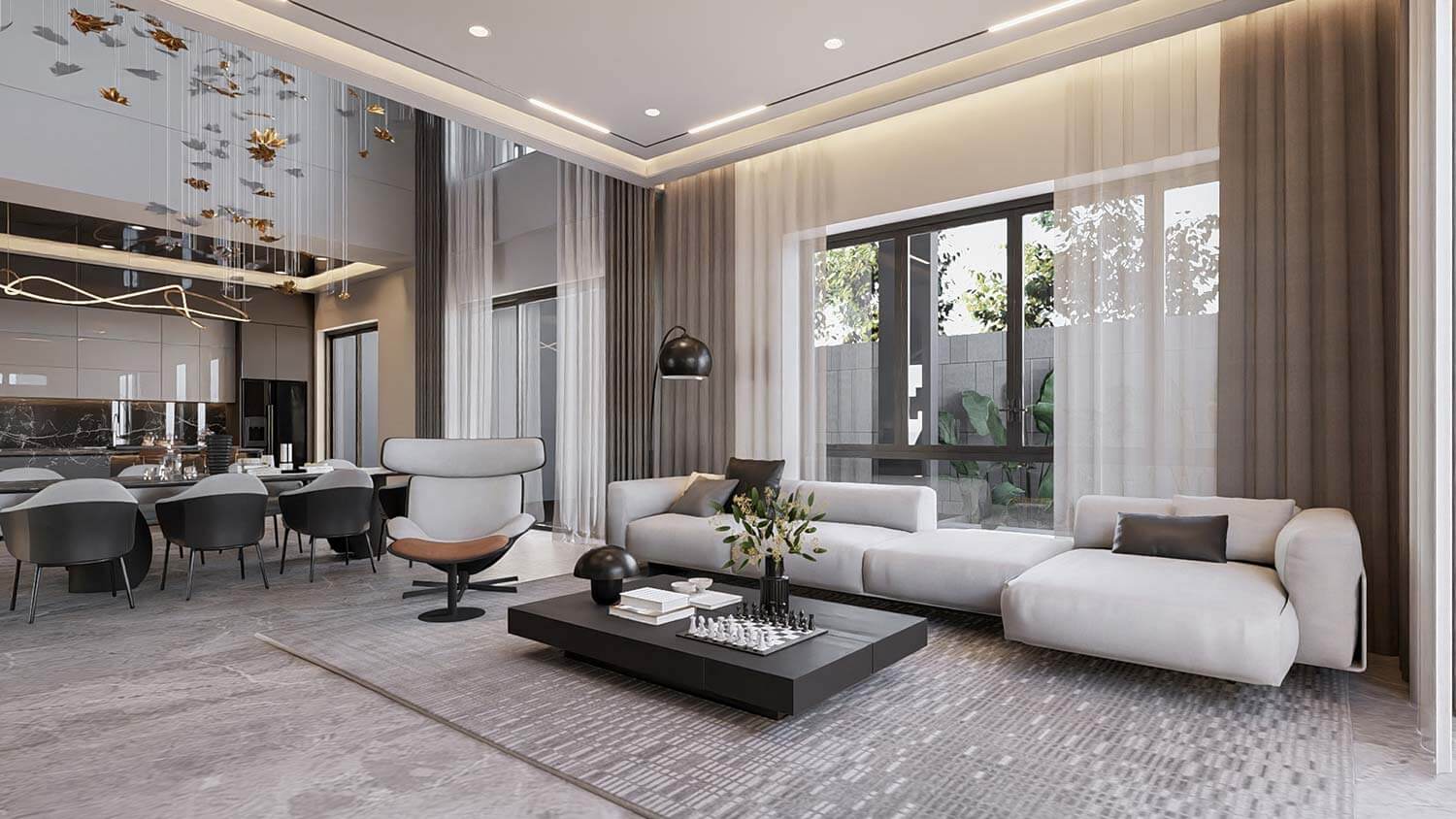 Phòng khách biệt thự mái Nhật 3 tầng đẹp