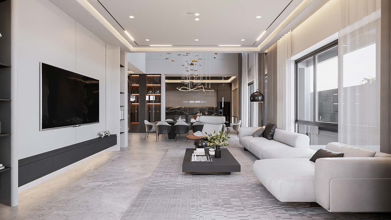 Phòng khách biệt thự mái Nhật 3 tầng đẹp