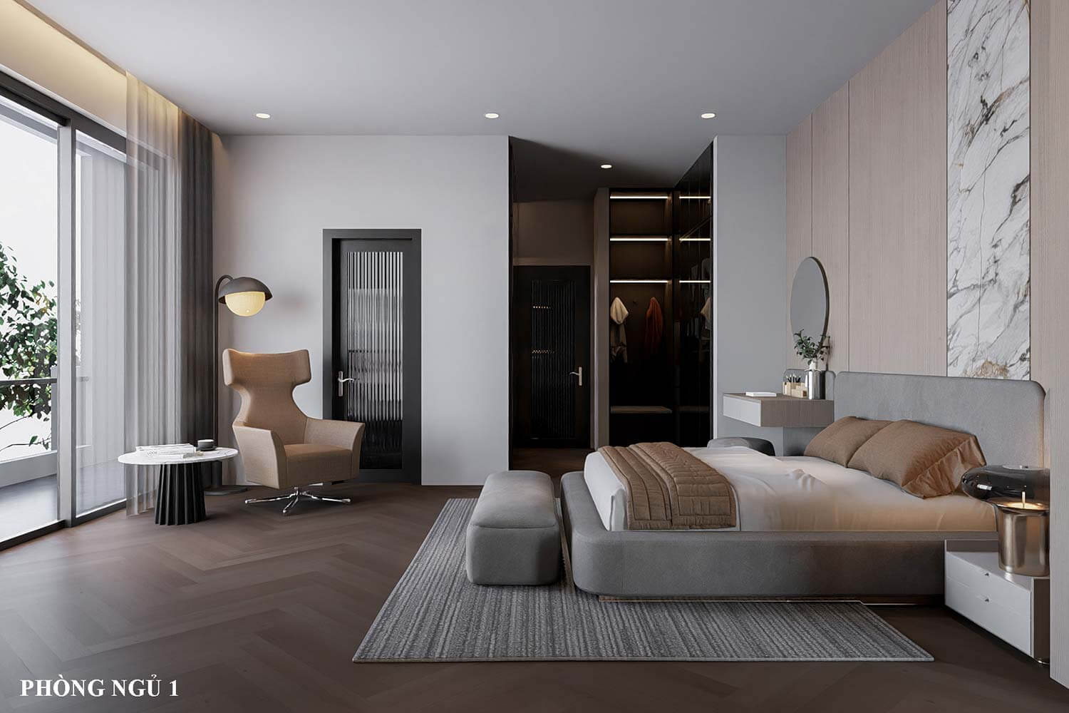 Phòng ngủ 1 biệt thự mái Nhật 3 tầng đẹp