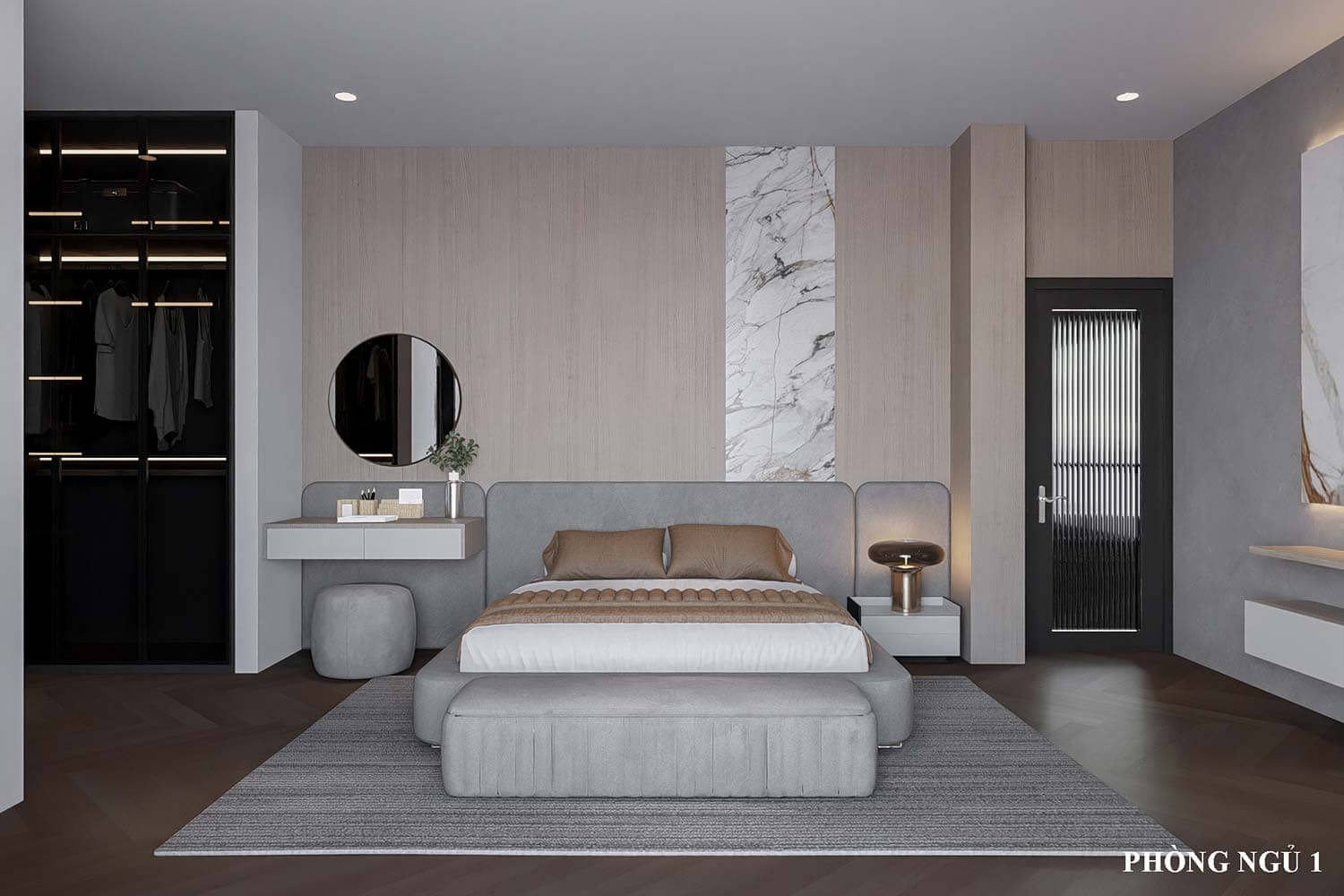 Phòng ngủ 1 biệt thự mái Nhật 3 tầng đẹp