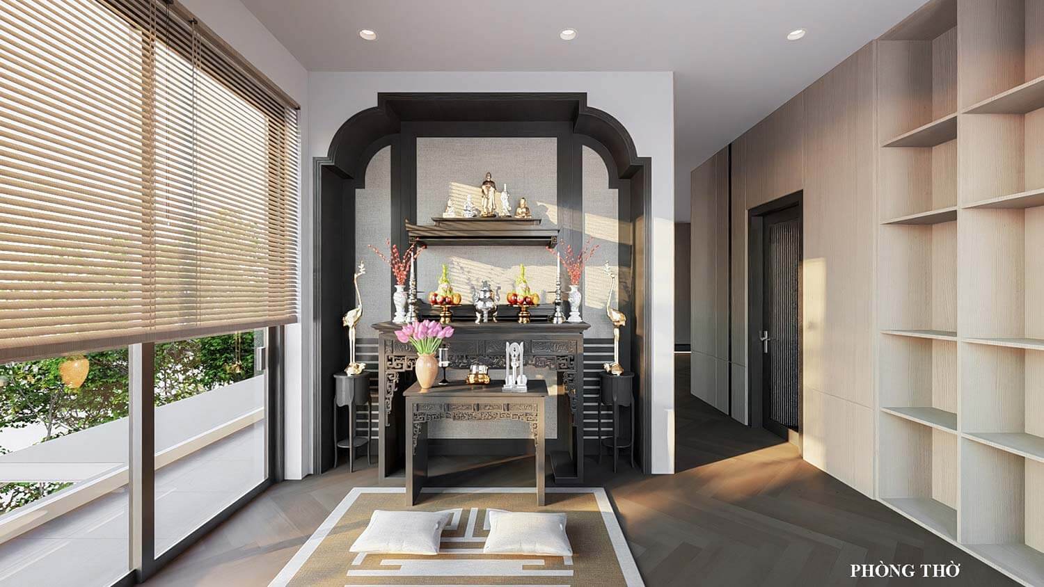 Phòng thờ biệt thự mái Nhật 3 tầng đẹp
