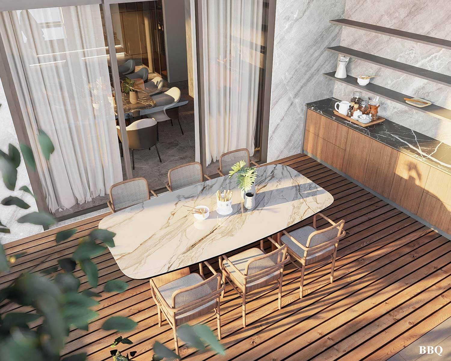 Sân thượng BBQ biệt thự mái Nhật 3 tầng đẹp