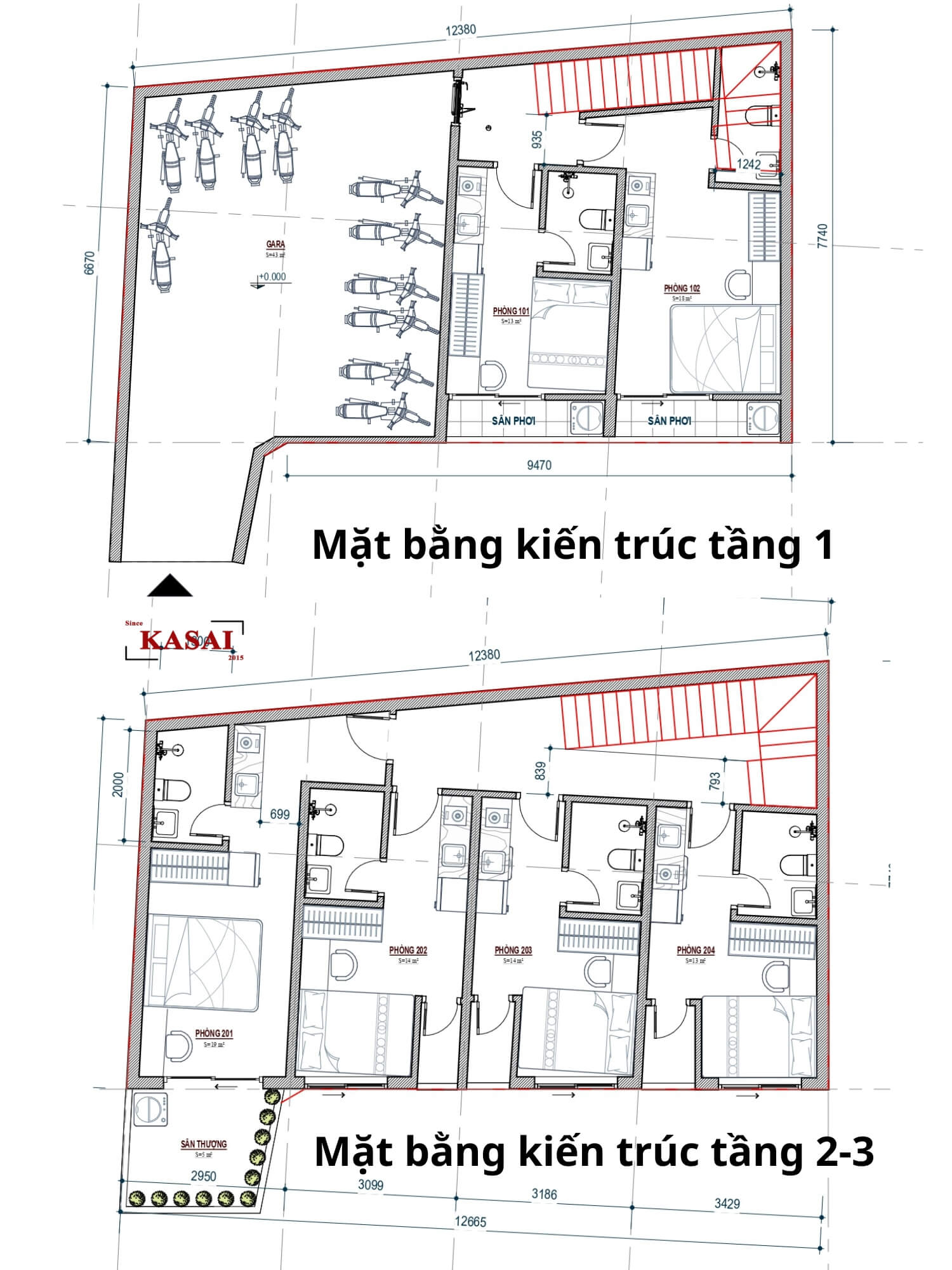 Bản vẽ căn hộ trắng xanh phong cách Santorini