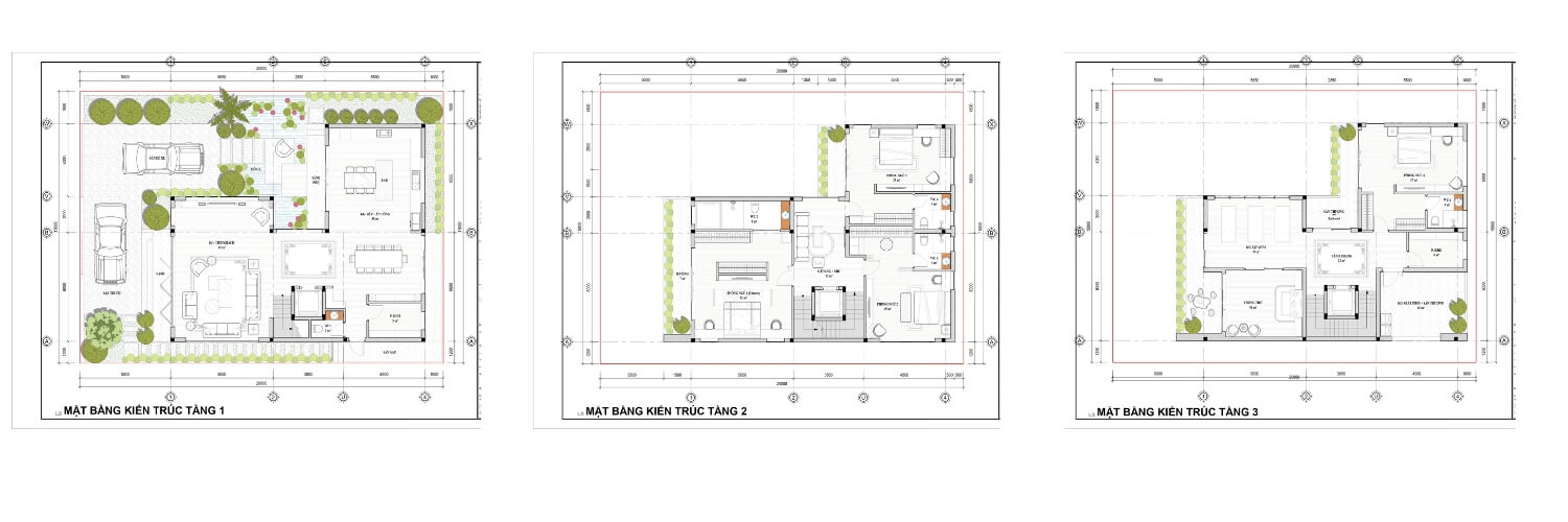 Bản vẽ thiết kế biệt thự 3 tầng mái Nhật đẹp hiện đại
