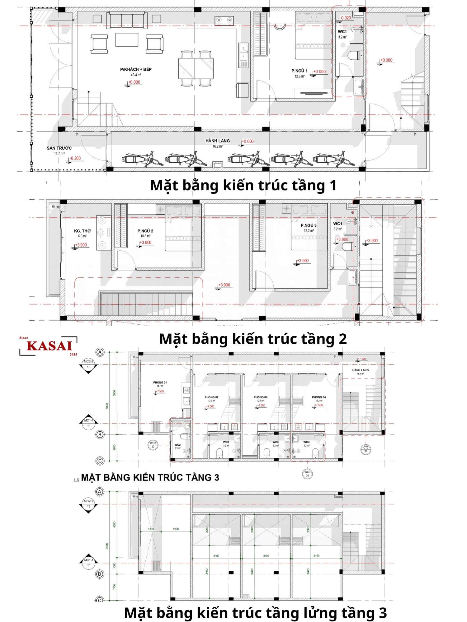 Bản vẽ thiết kế nhà ở kết hợp căn hộ 3 tầng