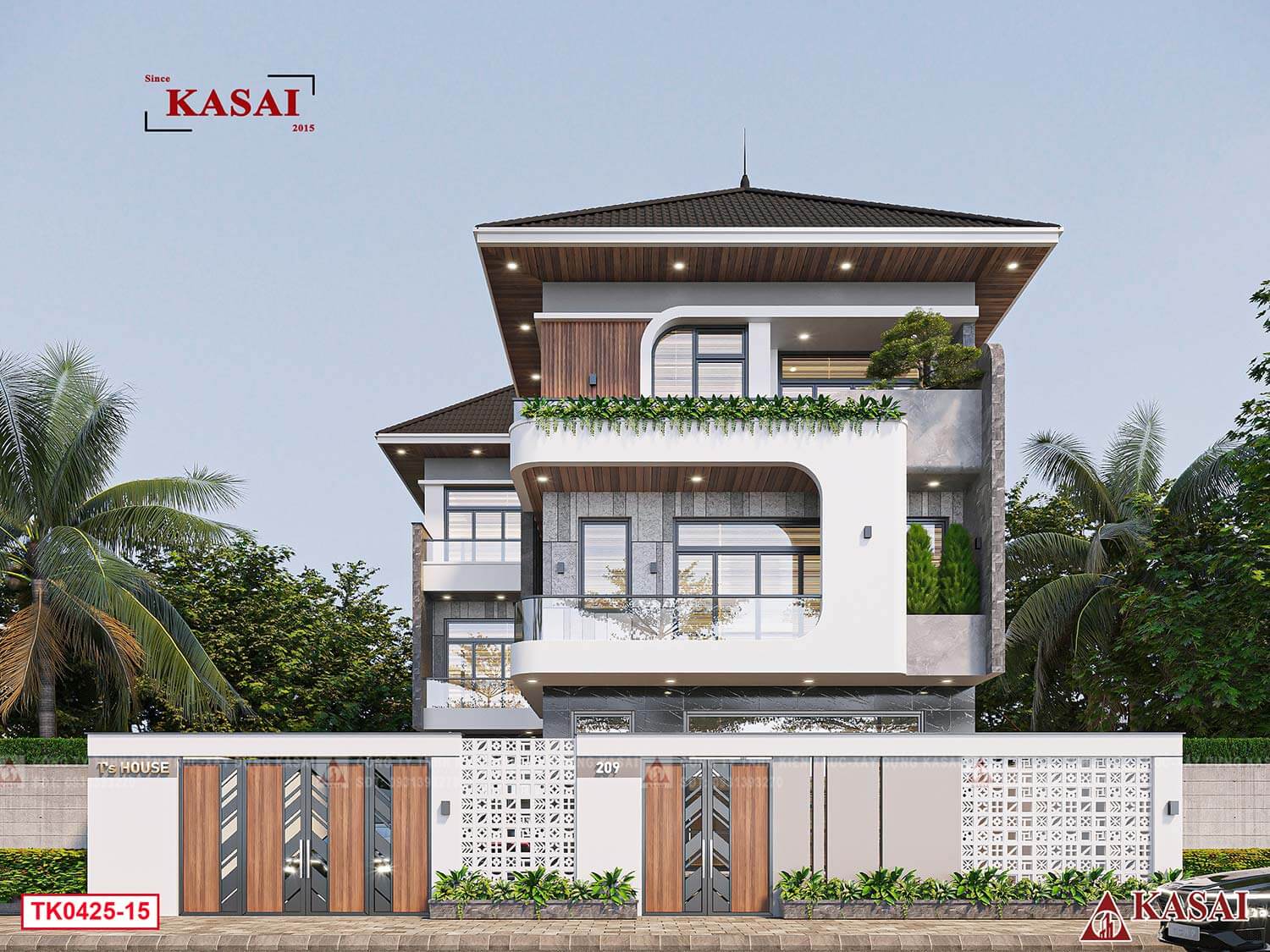 Biệt thự 3 tầng mái Nhật đẹp hiện đại