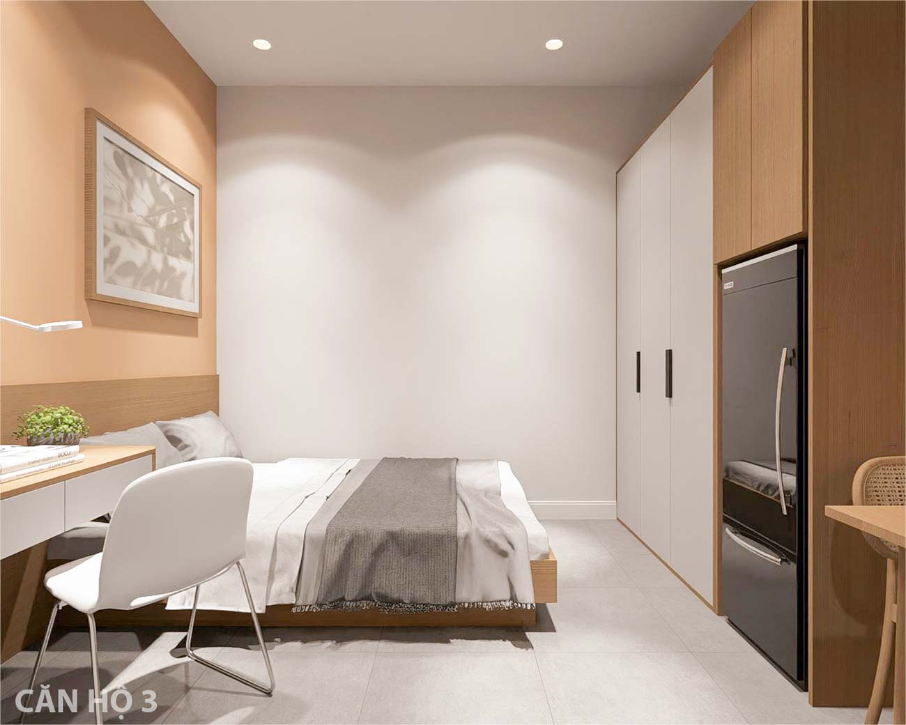 Căn hộ mẫu tối giản mảng xanh xuyên suốt