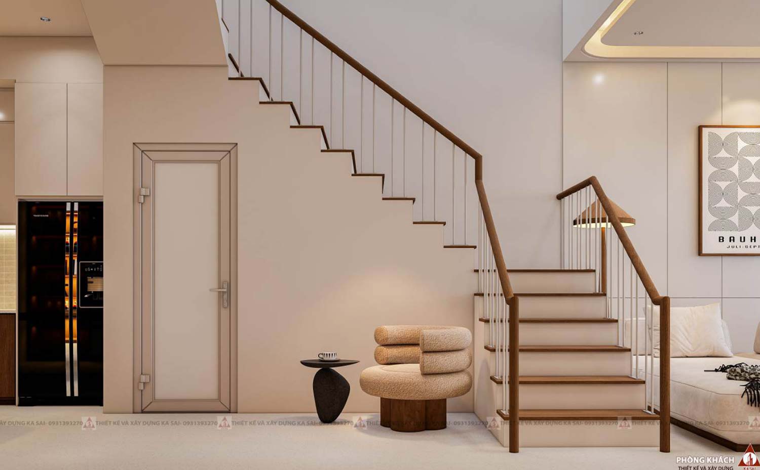 Cầu thang nhà phố 3 tầng tràn ngập ánh sáng