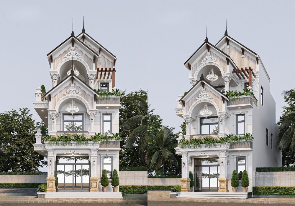 Mặt tiền nhà phố 5m 3 tầng tân cổ điển thanh lịch và tinh tế