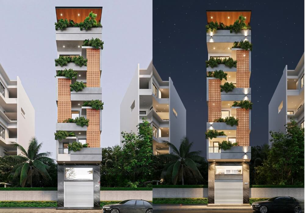 Mẫu căn hộ mini 5×20 7 tầng hiện đại xanh mát đầy khác biệt