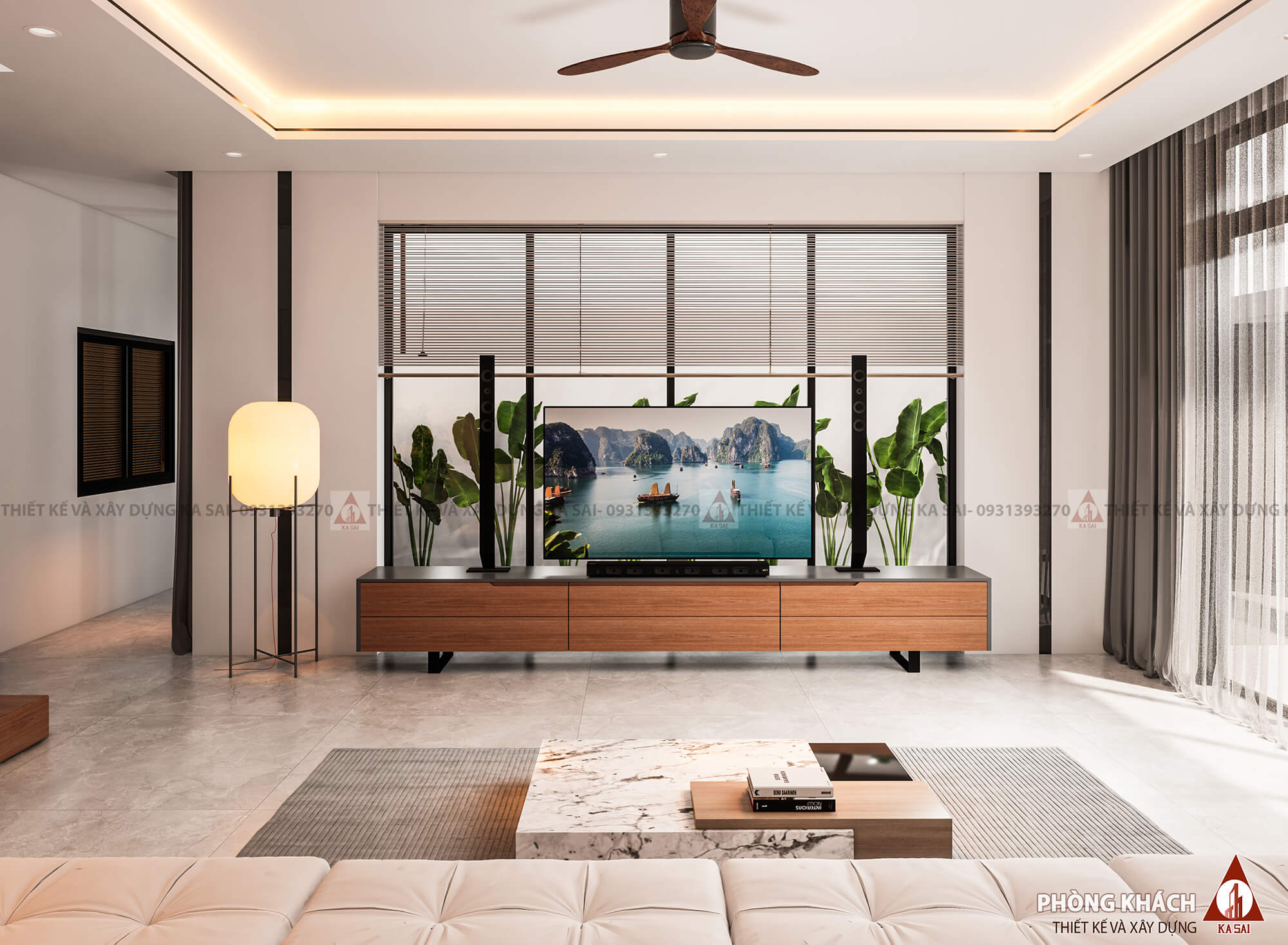 Phòng khách biệt thự 3 tầng mái Nhật đẹp hiện đại