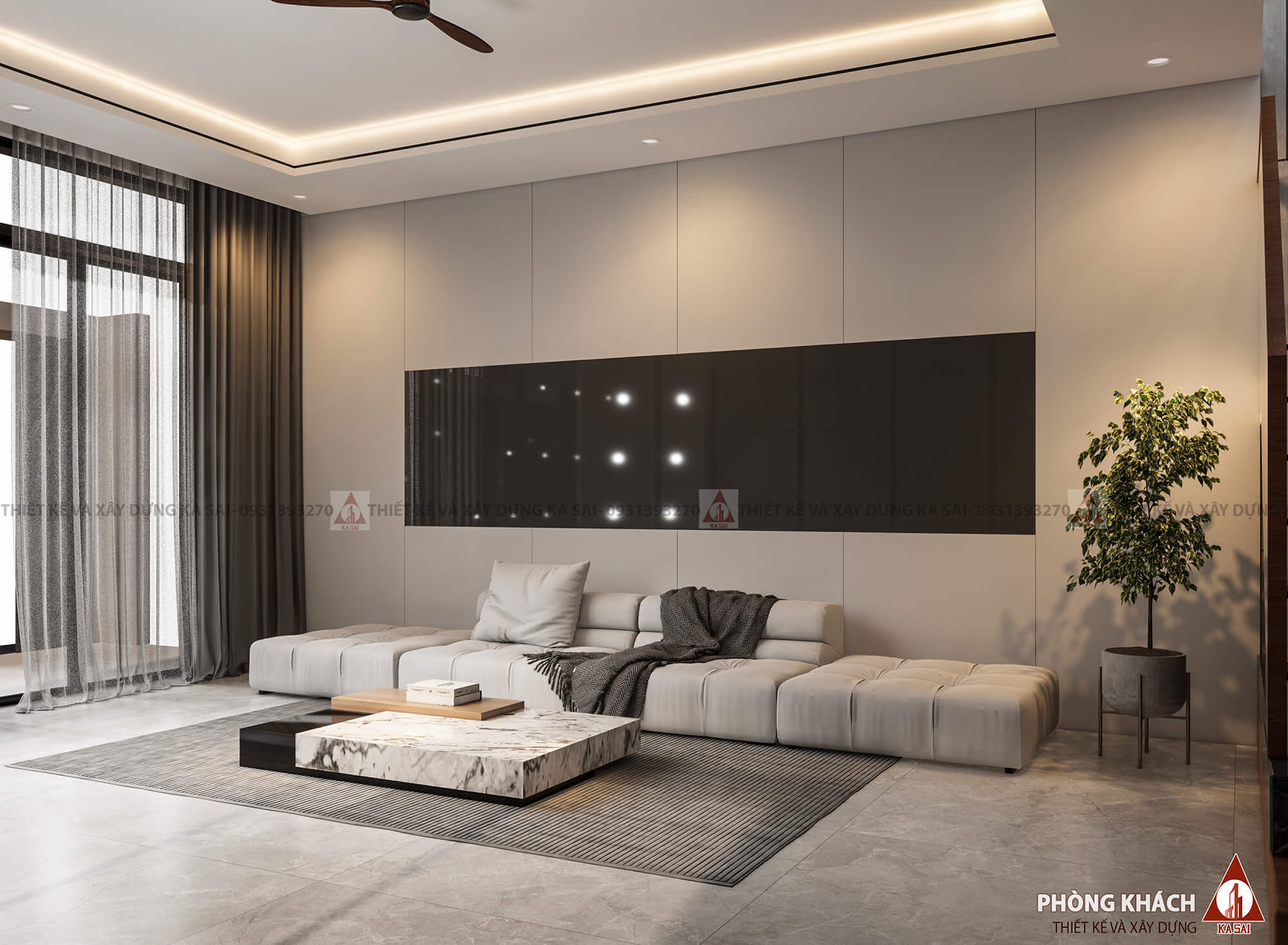 Phòng khách biệt thự 3 tầng mái Nhật đẹp hiện đại