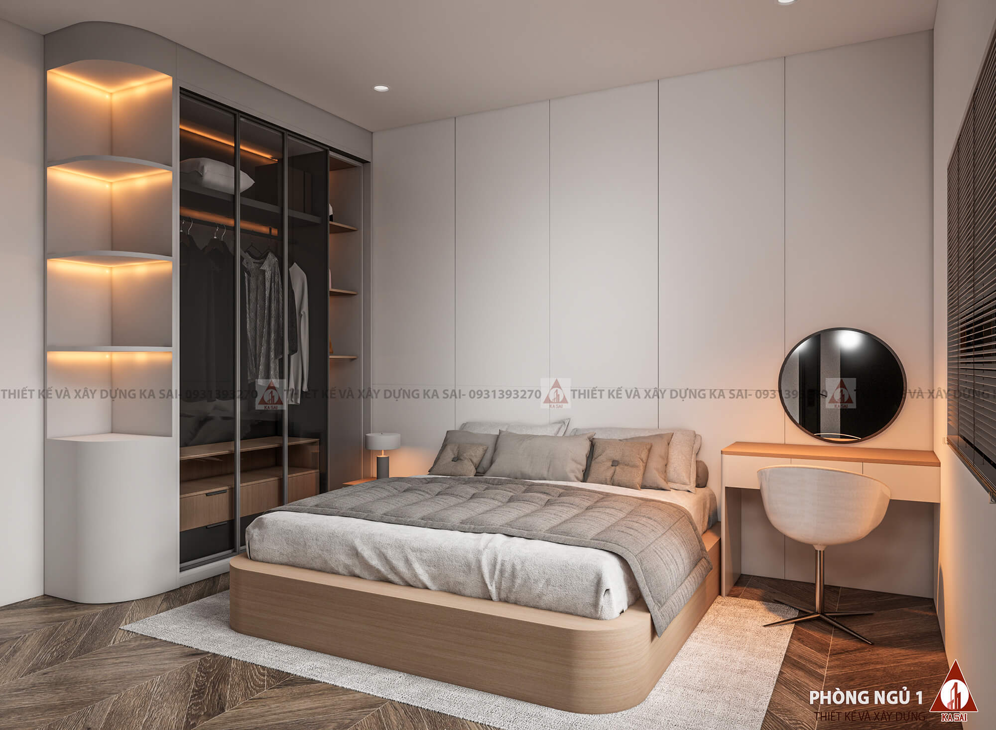 Phòng ngủ biệt thự 3 tầng mái Nhật đẹp hiện đại