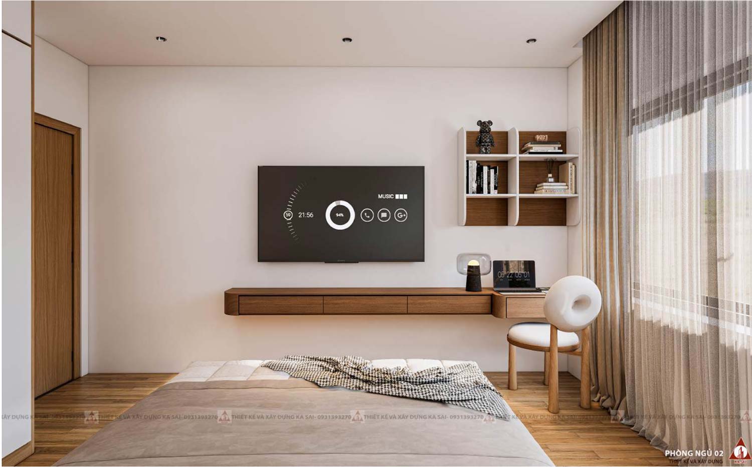 Phòng ngủ 2 nhà phố 3 tầng tràn ngập ánh sáng