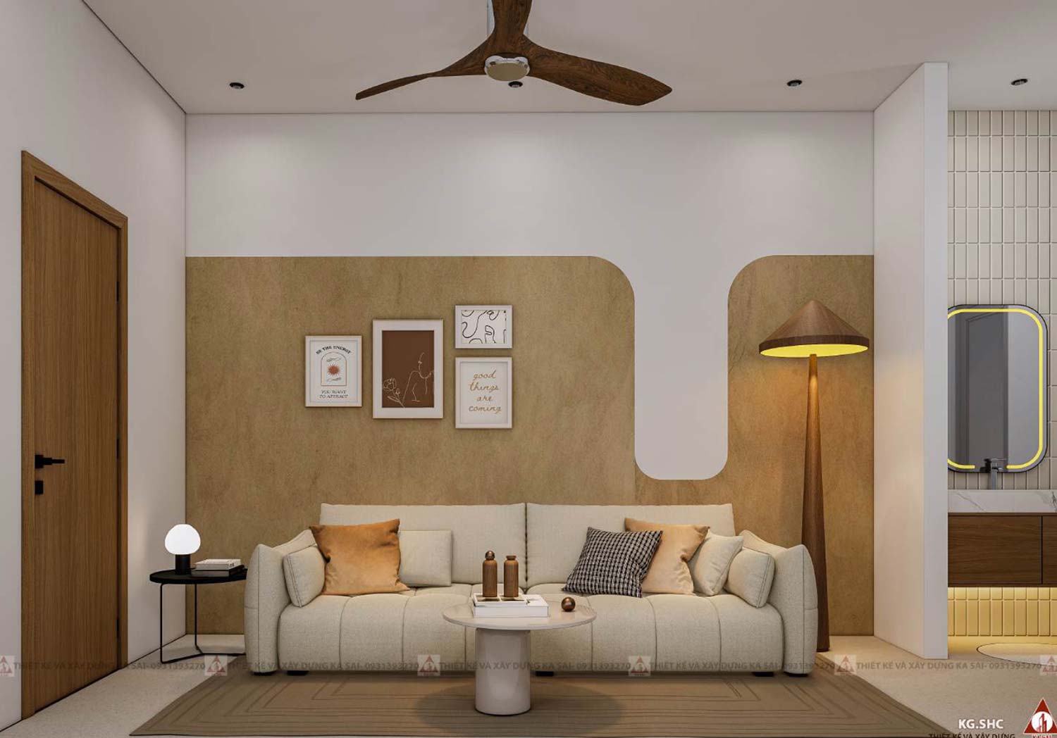 Phòng sinh hoạt chung nhà phố 3 tầng tràn ngập ánh sáng