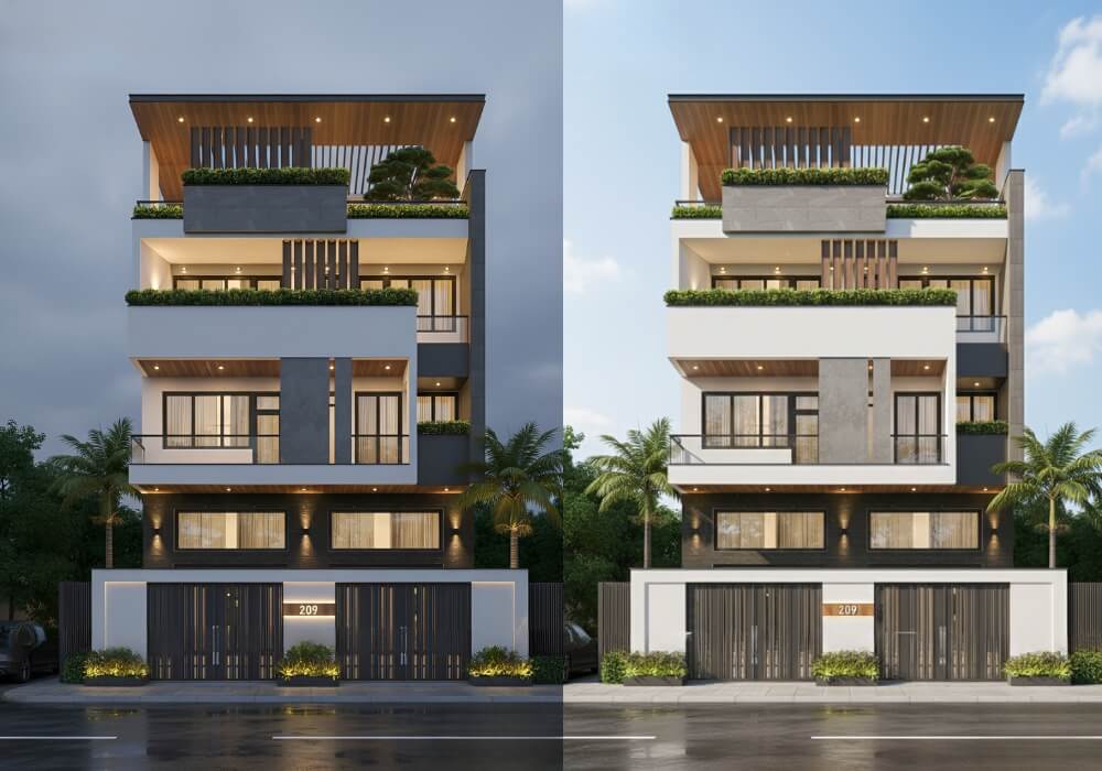 Thiết kế căn hộ cho thuê 4 tầng 10x15m sang trọng thư thái