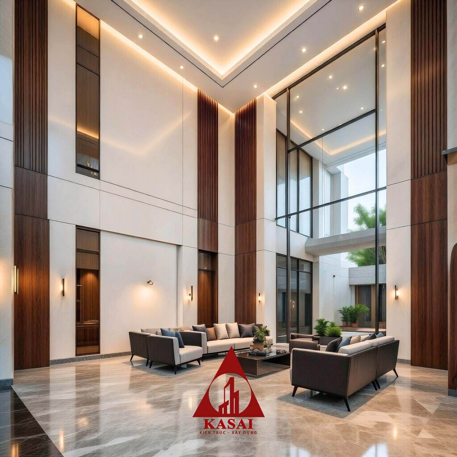 Khu vực lễ tân thiết kế căn hộ 9 tầng