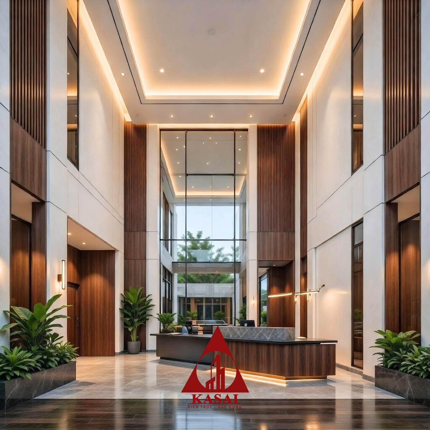 Khu vực lễ tân thiết kế căn hộ 9 tầng