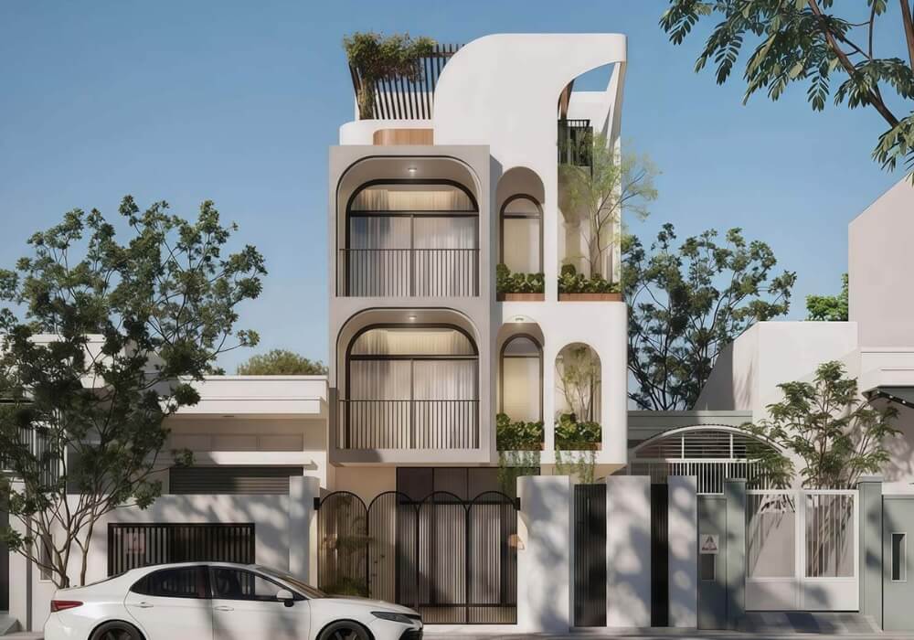 Mẫu nhà 6x20m 4 tầng đẹp ấn tượng với những đường cong nghệ thuật