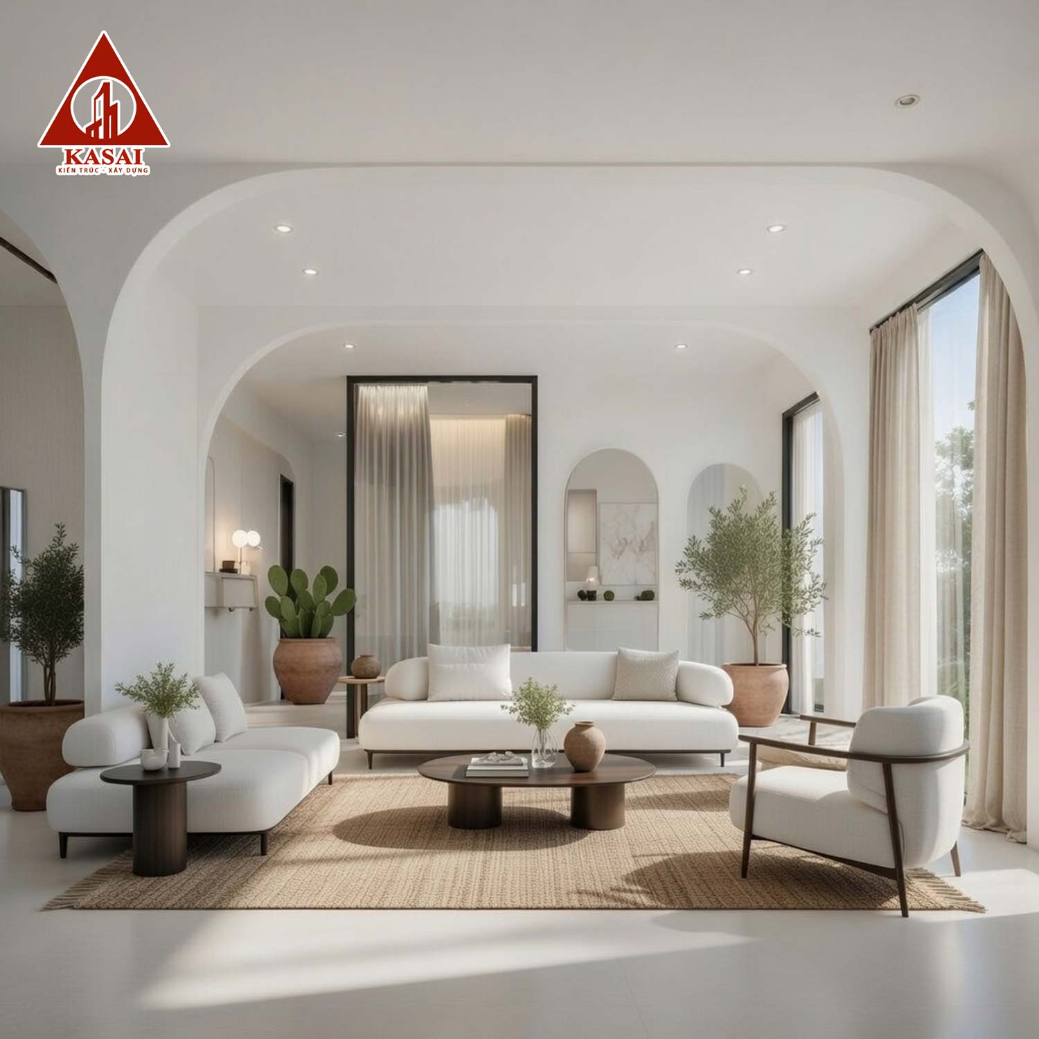 Phòng khách mẫu nhà 6x20 4 tầng