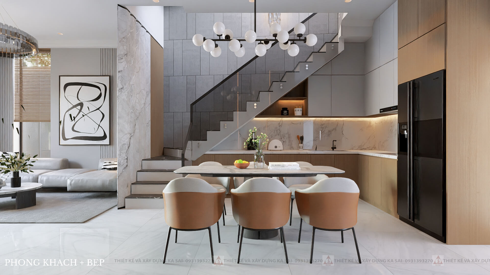 Phòng khách biệt thự mái Nhật tone màu lạ