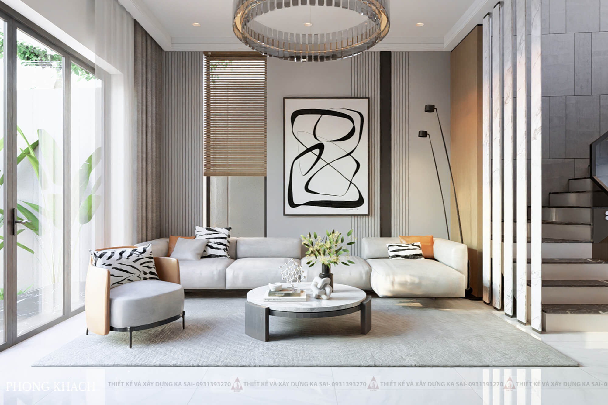 Phòng khách biệt thự mái Nhật tone màu lạ