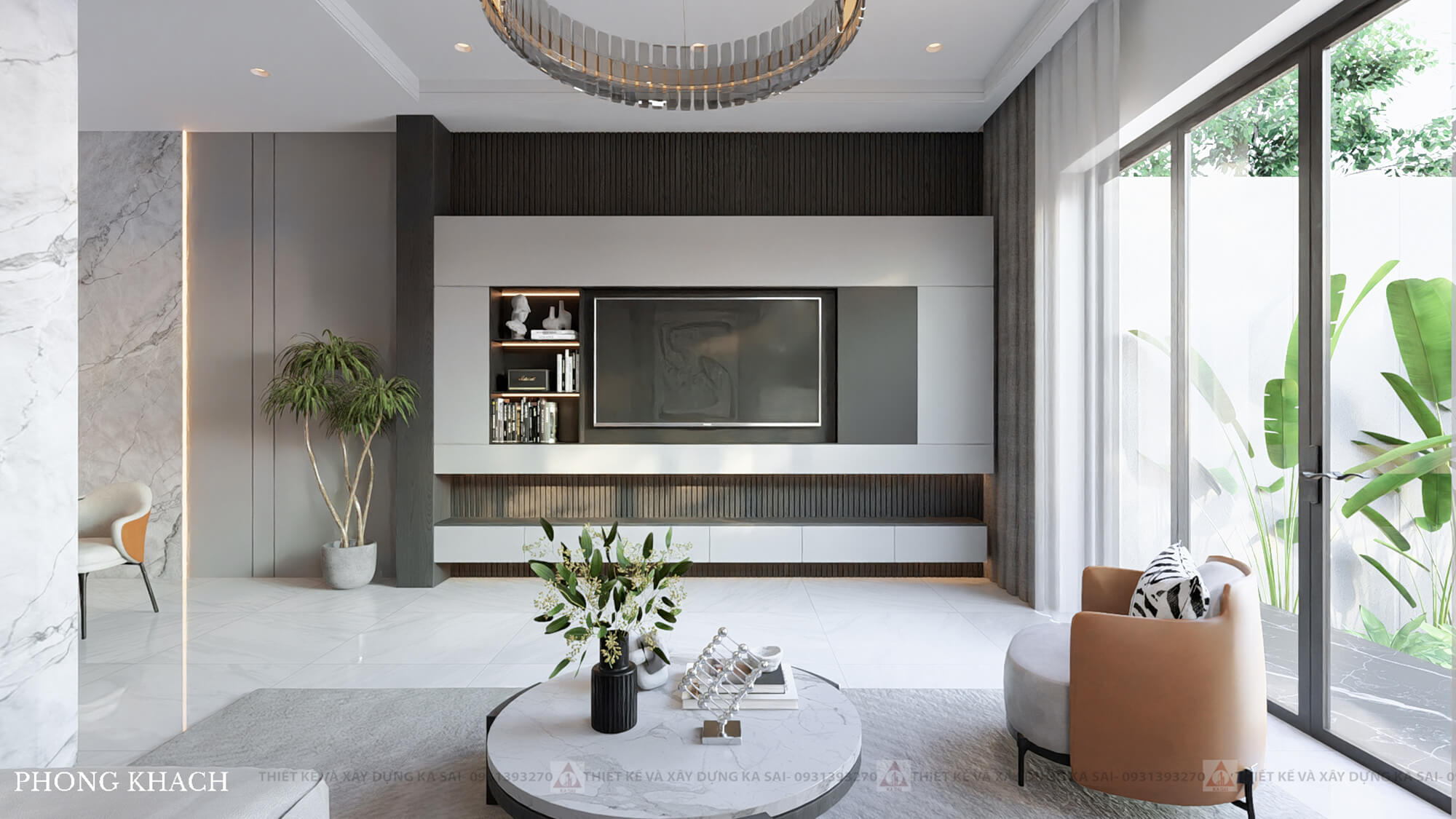 Phòng khách biệt thự mái Nhật tone màu lạ