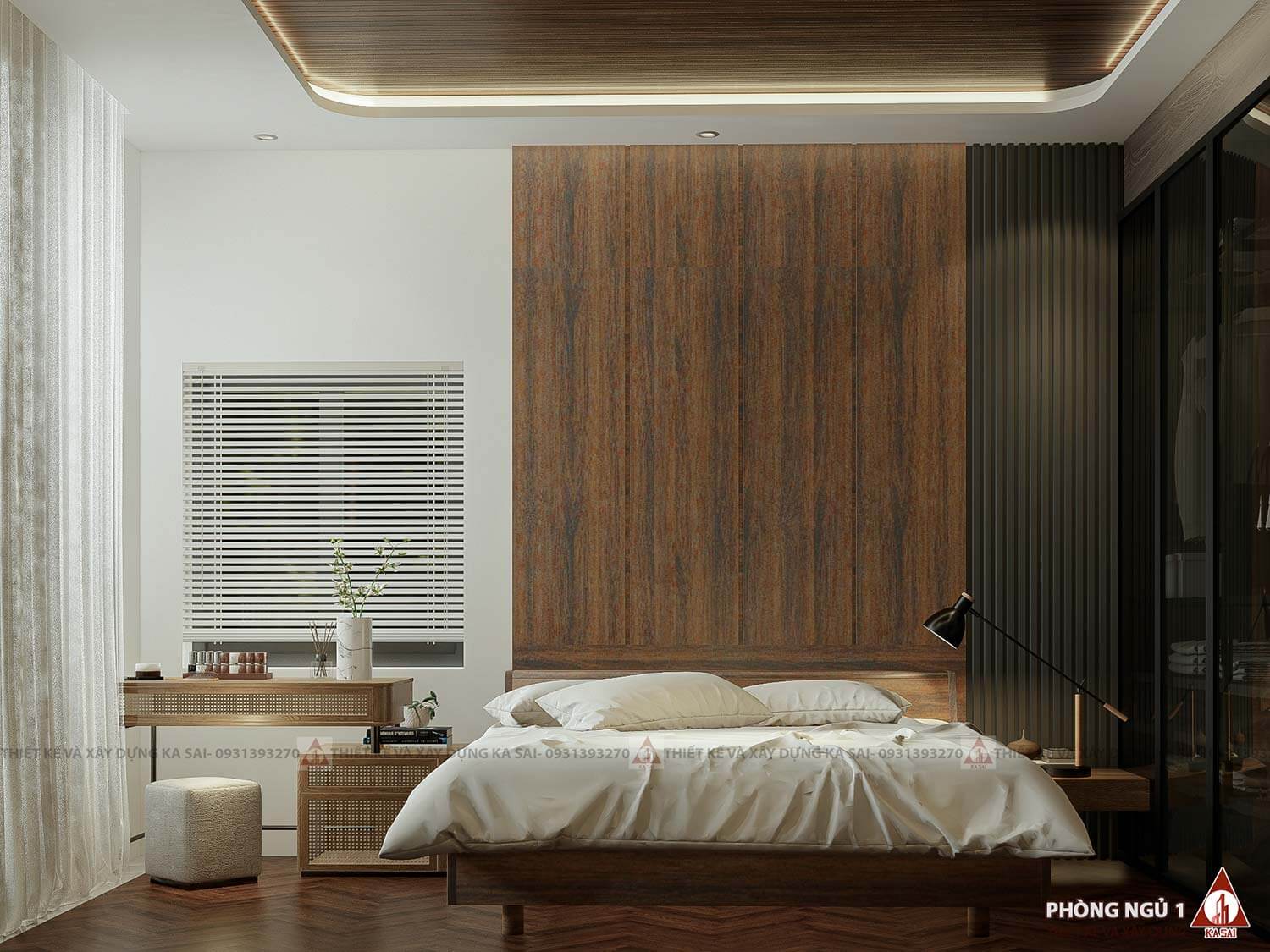 Phòng ngủ 1 biệt thự mái Nhật 11mx17m 2 tầng