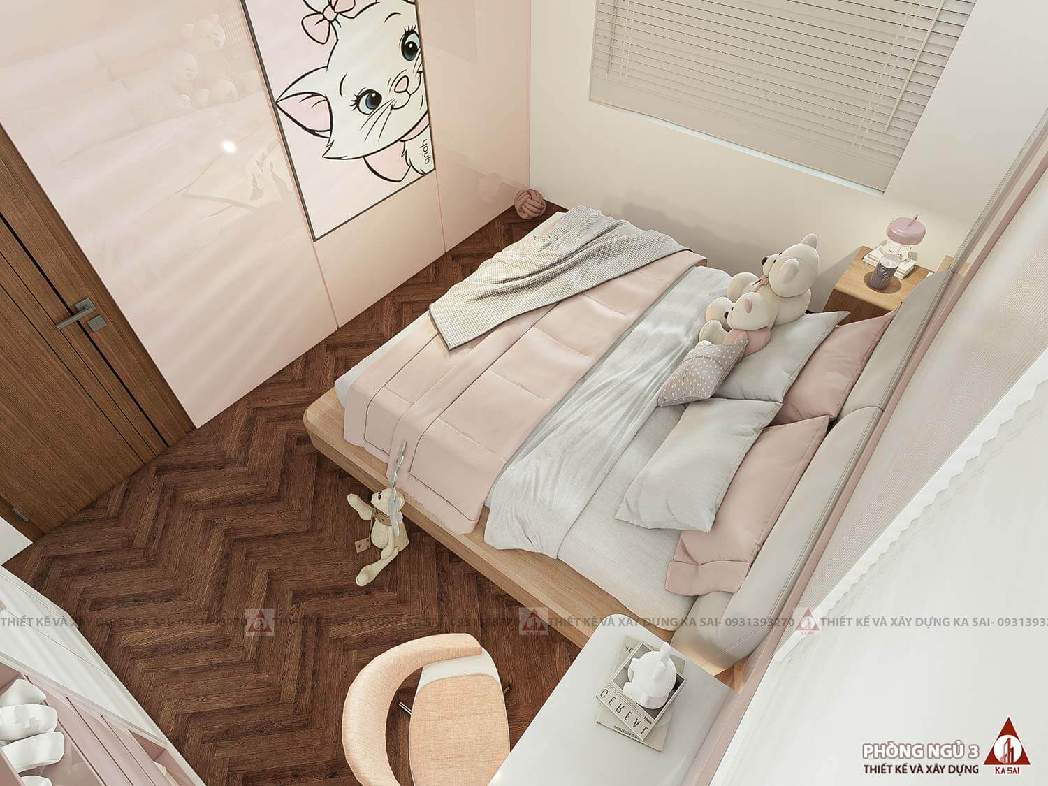 Phòng ngủ 3 biệt thự mái Nhật 11mx17m 2 tầng