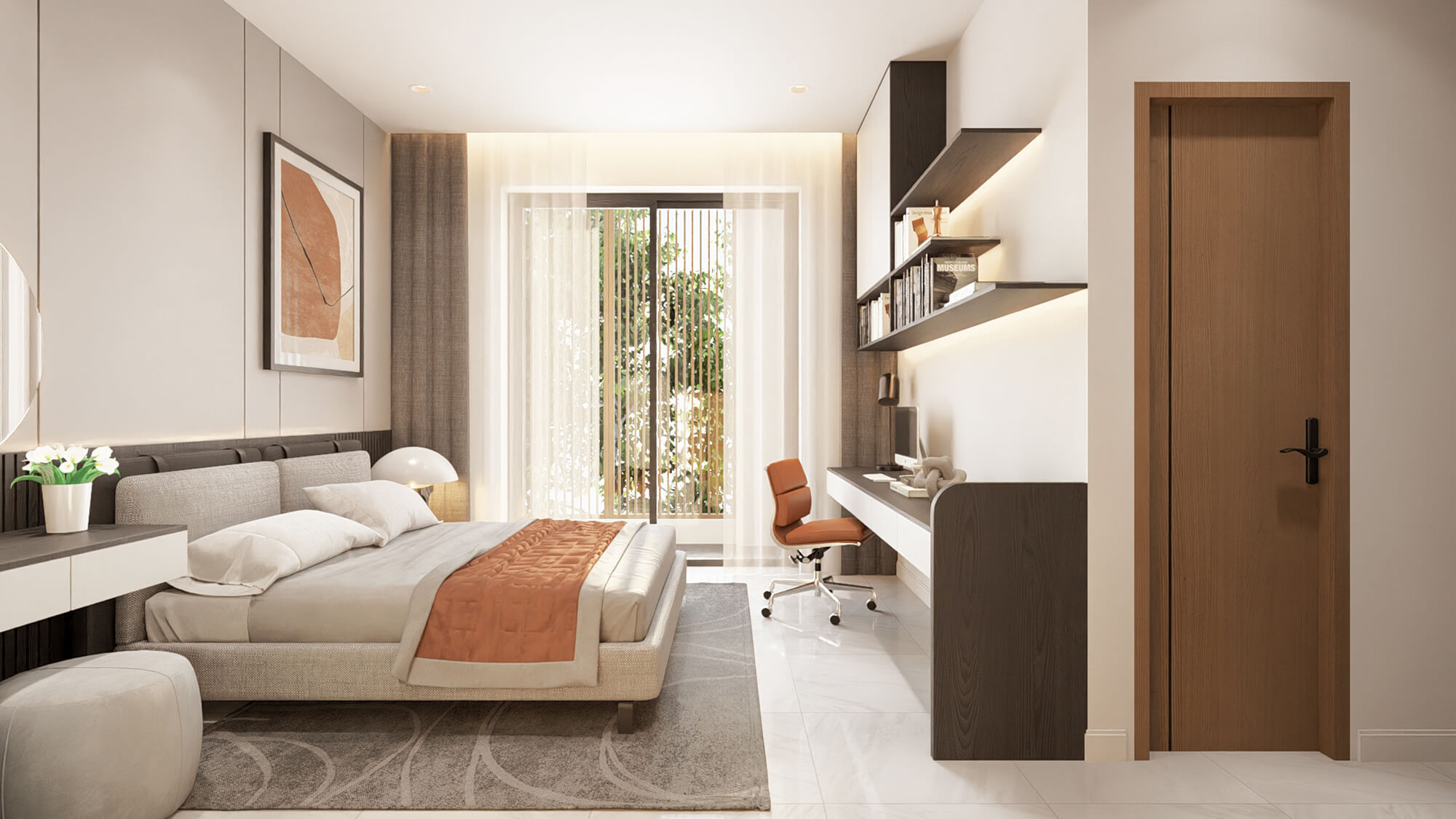 Phòng ngủ biệt thự mái Nhật tone màu lạ