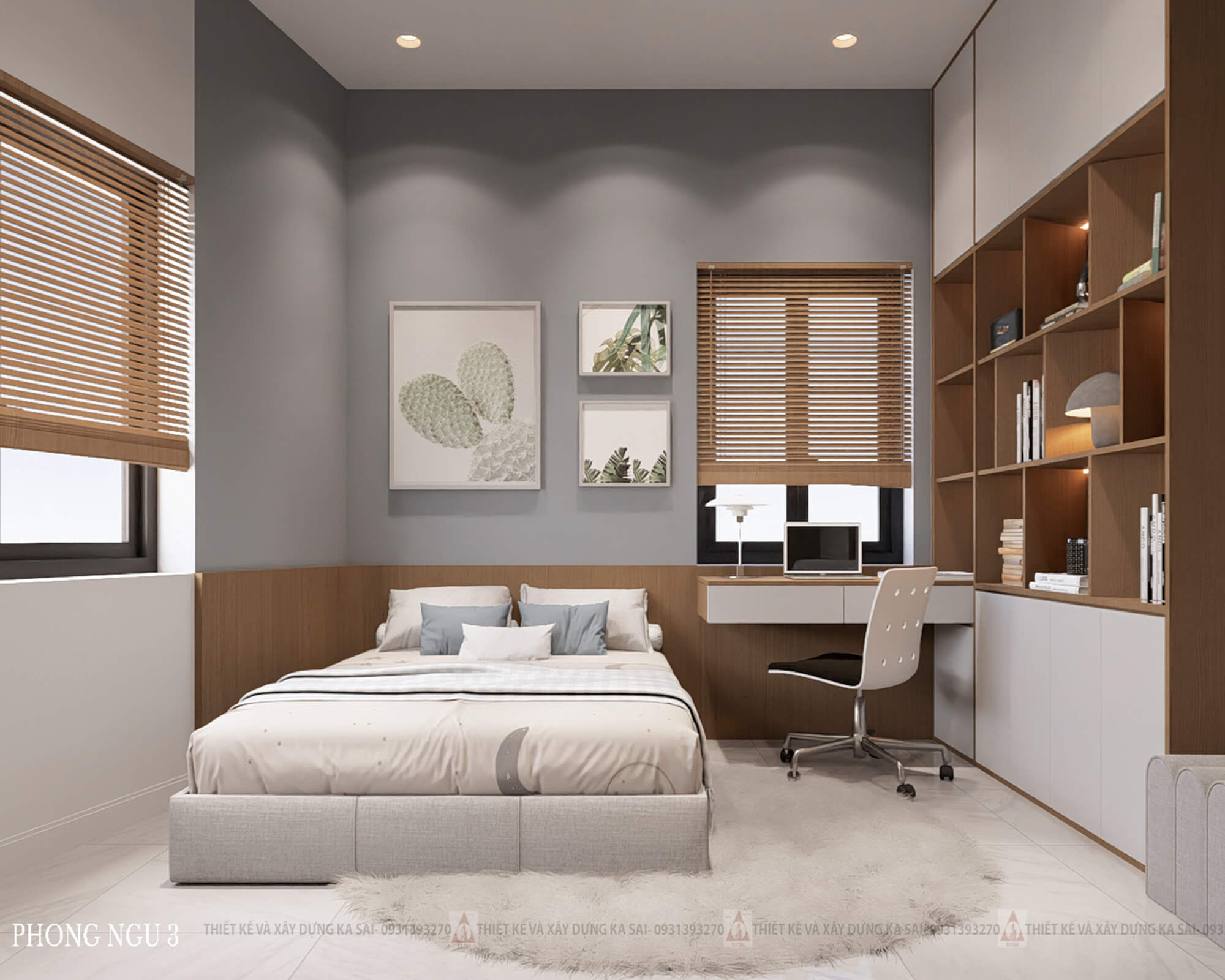 Phòng ngủ biệt thự mái Nhật tone màu lạ