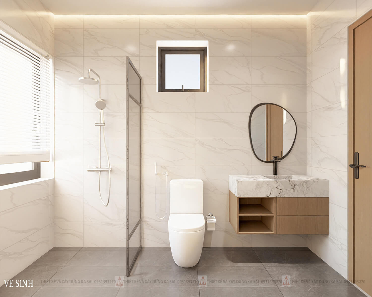 Phòng WC biệt thự mái Nhật tone màu lạ