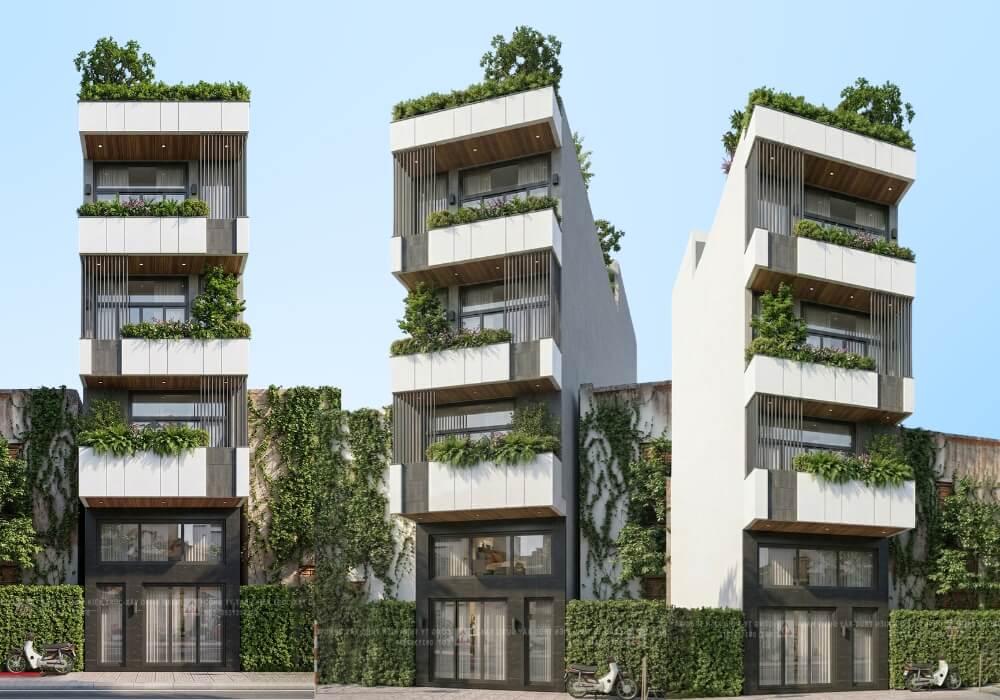 Thiết kế căn hộ cho thuê 4 tầng 5x20m hiện đại xanh mát