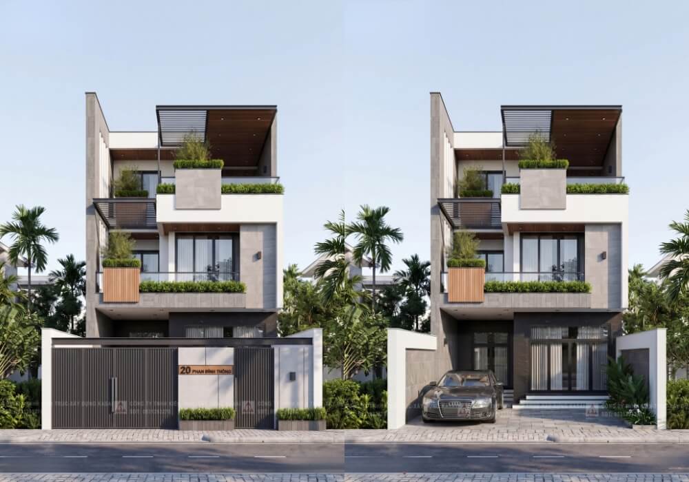 Bản vẽ biệt thự 3 tầng hiện đại đón nắng gió tự nhiên