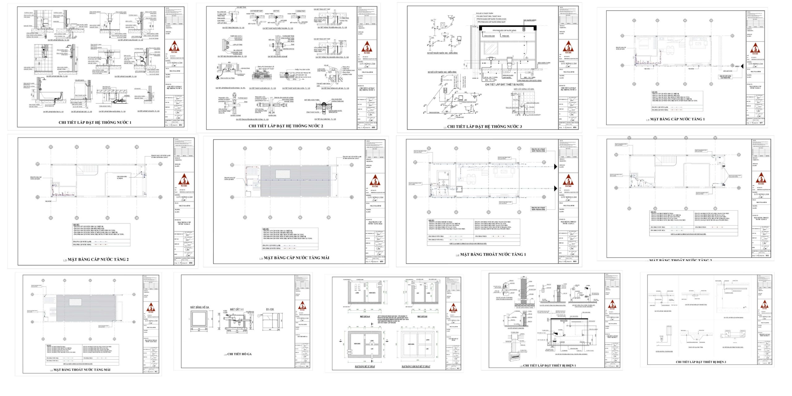 Bản vẽ điện nước nhà 2 tầng